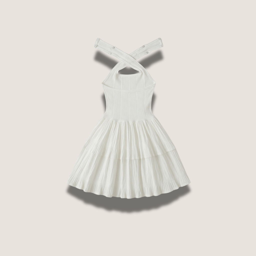 Robe halter en maille côtelée & crêpe plissé - Lila
