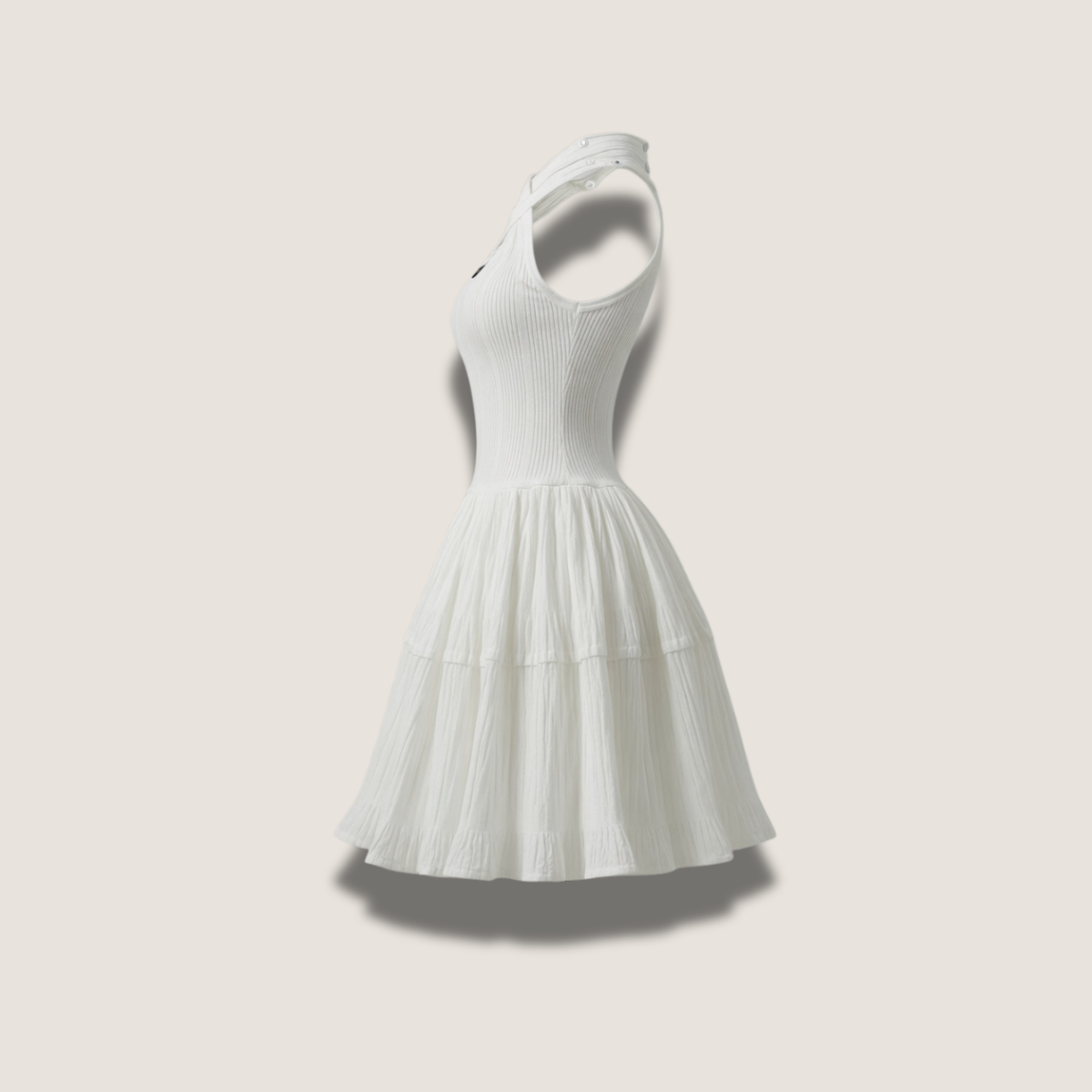 Robe halter en maille côtelée & crêpe plissé - Lila