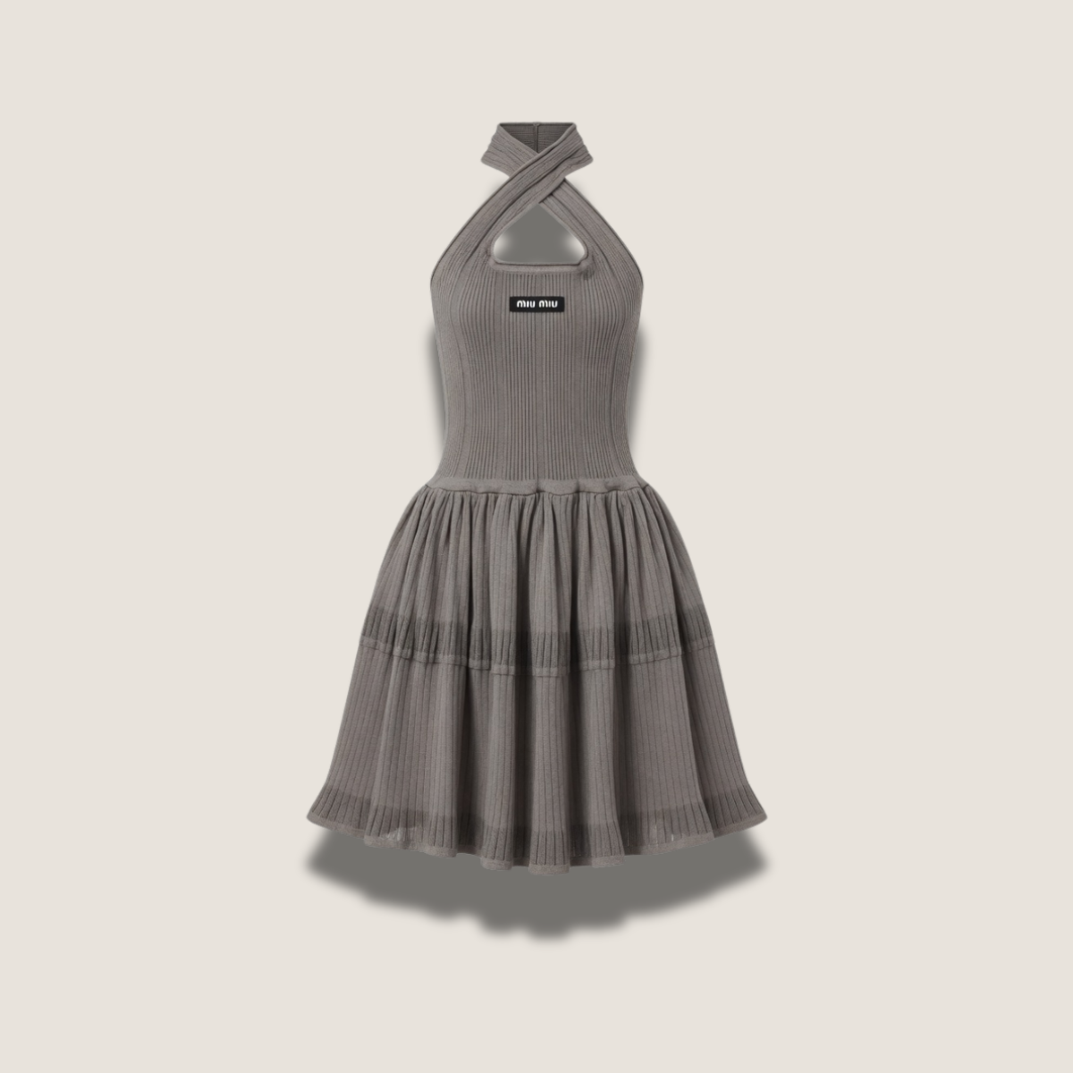 Robe halter en maille côtelée & crêpe plissé - Lila