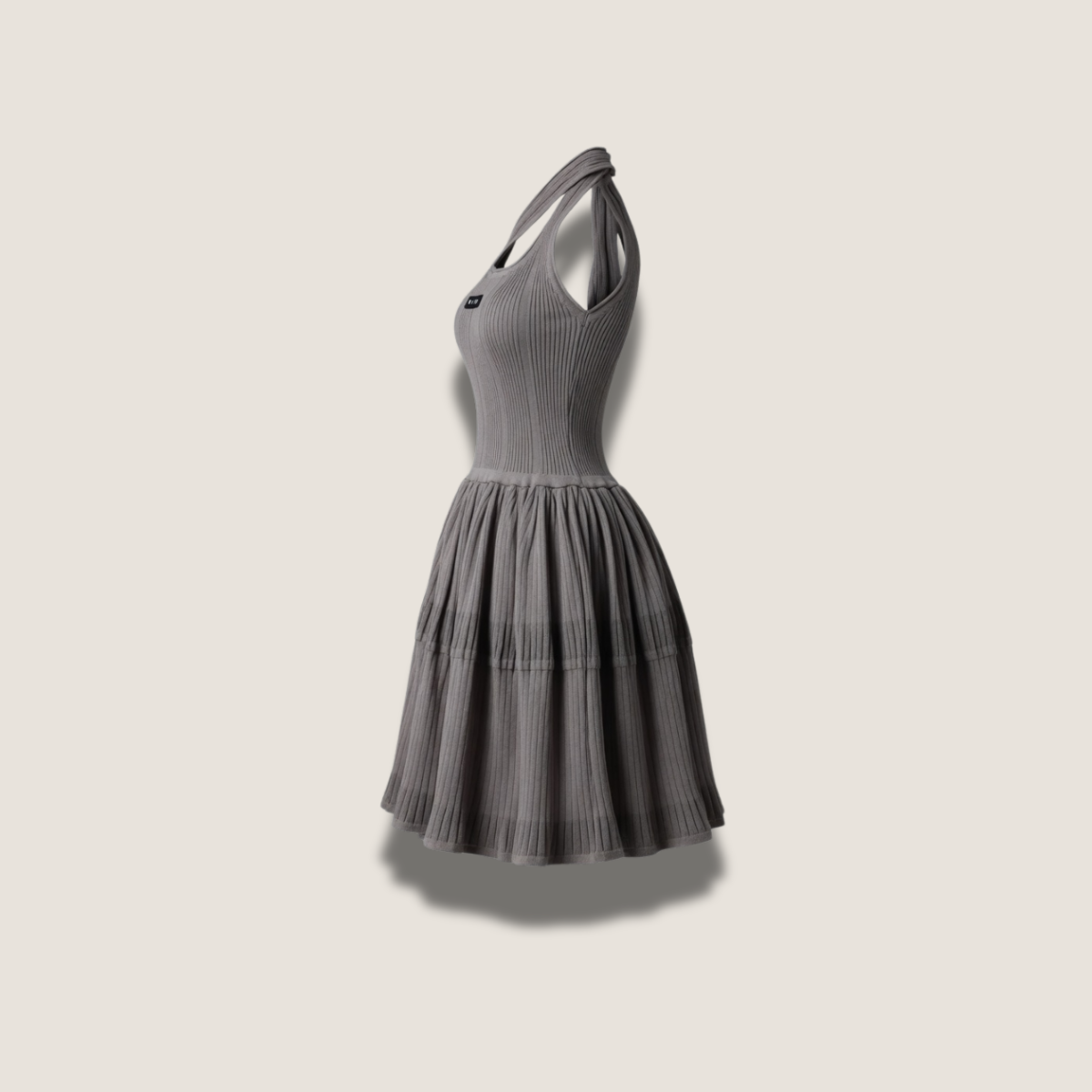 Robe halter en maille côtelée & crêpe plissé - Lila
